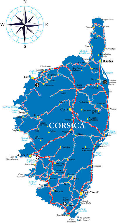 Carte de la Corse avec les zones d'intervention d'Artisan Adam Jean-Louis