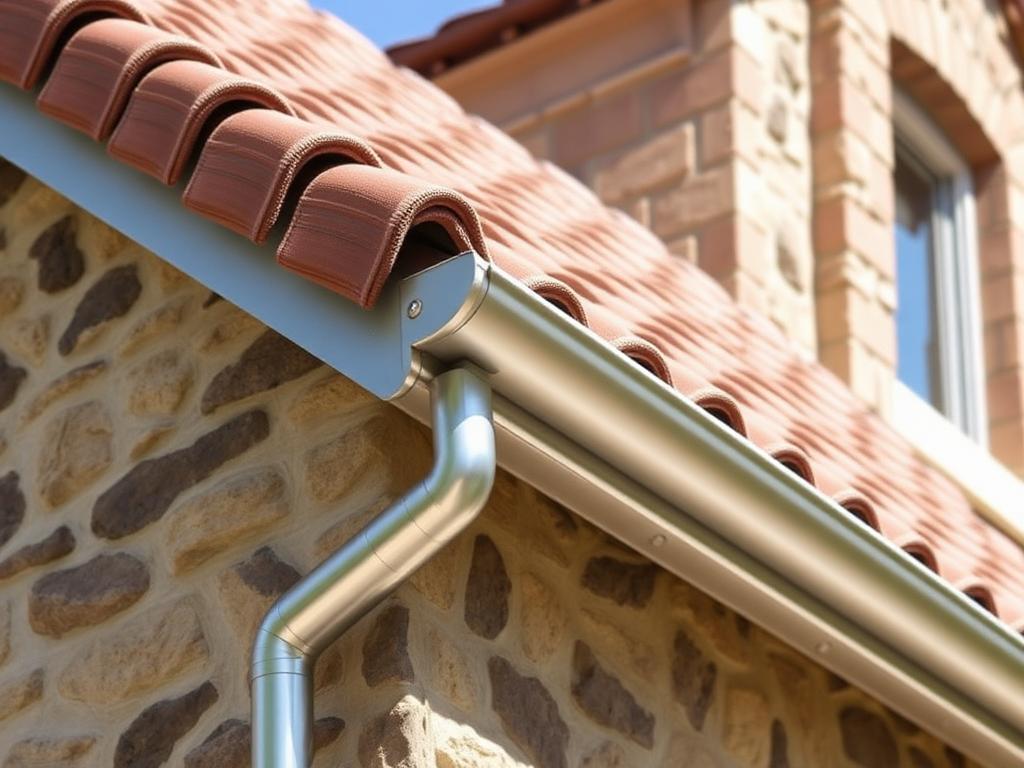 Gouttière en zinc installée sur une maison en pierre en Corse